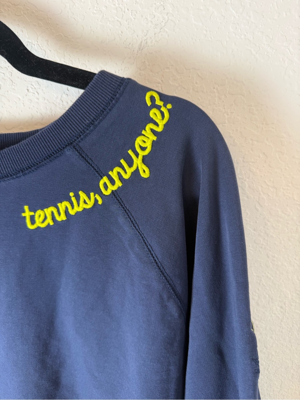 Ame & LuLu Navy Crewneck Sweatshirt with Neon Tennis Detail whimsy size S - Picture 5 of 7